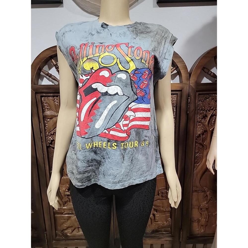 Zara Kids Rolling Stones Size 13/14 Blue Tie Dye Sleeveless Graphic T-Shirt  #W5